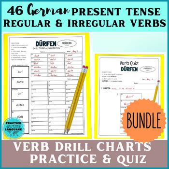 Preview of German Present Tense Regular, Irregular Verb Conjugations Practice & Quiz BUNDLE