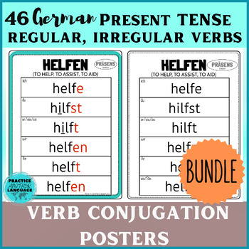 Preview of German Present Tense Regular, Irregular Verbs Conjugations Chart Posters BUNDLE