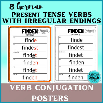 Preview of German Present Tense VERBS WITH IRREGULAR ENDINGS Conjugations Charts Posters