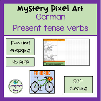 Preview of German Present Tense Verbs Mystery Picture Pixel Art Activity on Google