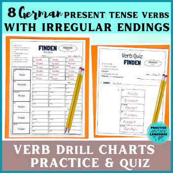Preview of German Present Tense VERBS WITH IRREGULAR ENDINGS Drill Charts Practice & Quiz