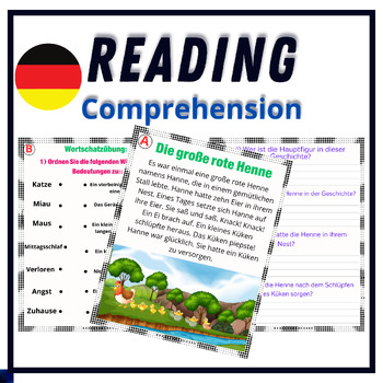 Preview of German Reading with Questions and Worksheets -decodable reader passages