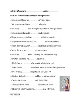 German Relative Pronouns Worksheet by Language Resources by Nina