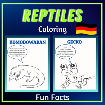 Preview of German, Reptiles Fun Facts, Flashcards, Coloring Printable Posters animals