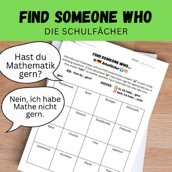 Preview of German School Subjects Find Someone Who: Schulfächer