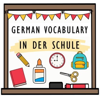 Preview of German Schule School Classroom - Flash & Task Cards, Memory Game Vocabulary
