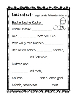 German Song -Backe, backe Kuchen by Clever Teaching Resources TpT.