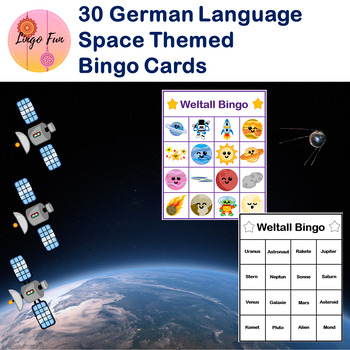 Preview of German Space Stars and Planets Bingo Game with 30 cards
