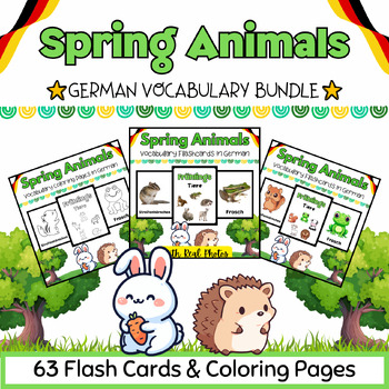 Preview of German Spring Animals Coloring Pages & Flashcards BUNDLE for Kids-63 Printables