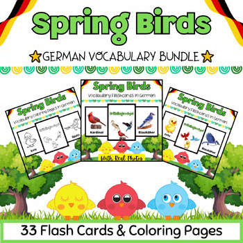 Preview of German Spring Birds Coloring Pages & Flashcards BUNDLE for PreK-K-33 Printables