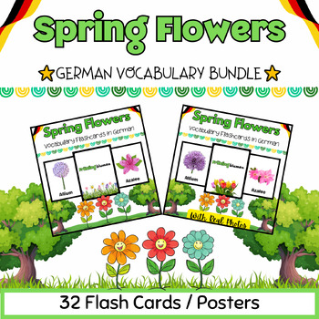 Preview of German Spring Flowers & Roses Flash Cards BUNDLE for PreK-Kinder -32 Printables