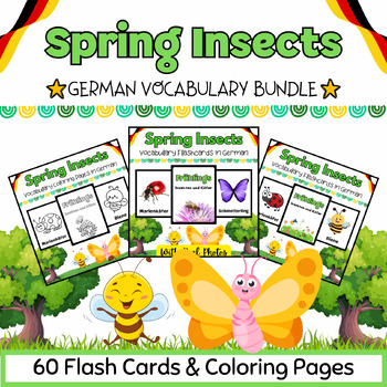 Preview of German Spring Insects & Bugs Coloring Pages & Flashcards BUNDLE- 60 Printables