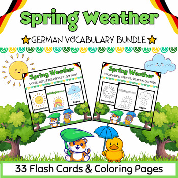 Preview of German Spring Weather 22 Coloring Pages & Flash Cards BUNDLE for PreK-Kinder