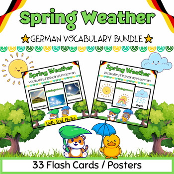 Preview of German Spring Weather Flash Cards BUNDLE for PreK-Kinder Kids - 22 Printables