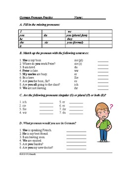 Preview of German Subject Pronouns Review Worksheet (Quiz)