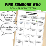 German Summer Activity Verbs Find Someone Who: Sommeraktivitäten