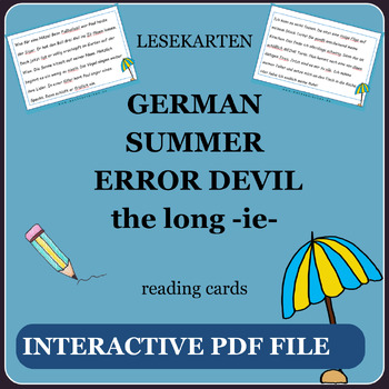 Preview of German: Summer: Error devil -ie- - Reading cards - Lesekarten -ie Interactive