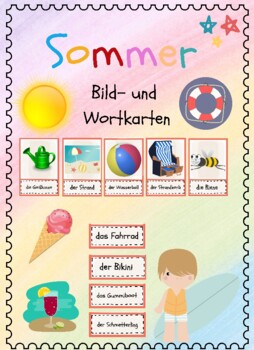 Preview of German Summer / Sommer Vocabulary Cards - Flashcards