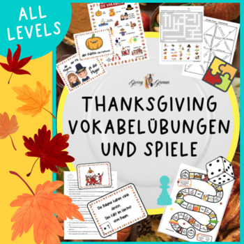 Preview of German Thanksgiving Vocabulary Games, Flashcards, Puzzles, Reading Comprehension
