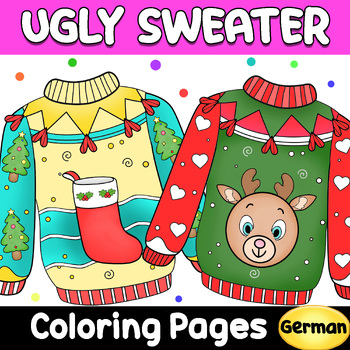 Preview of German Ugly Christmas Sweater Coloring Pages & Writing - Winter Activities