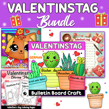 Preview of German Valentine's Day Bundle - Craft, Bulletin Board, Coloring Pages , Writing.