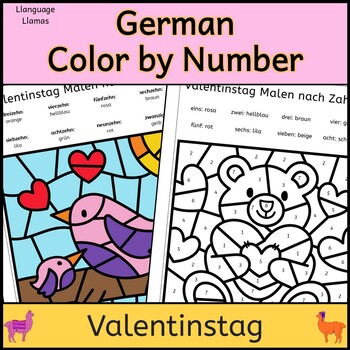 Preview of German Valentine's Day Color by Number Pictures Valentinstag Malen nach Zahlen