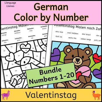 Preview of German Valentine's Day Color by Number to 20 Bundle Valentinstag