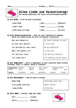 Preview of German Valentines instructions worksheet
