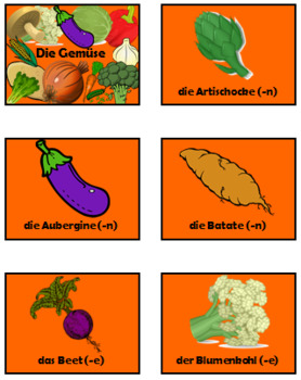 Preview of German (Deutsch) - Vegetables - PowerPoint, Worksheet + Flashcards