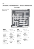 German Vocabulary - Family Relationships Crossword Puzzle