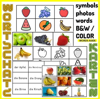 Preview of German Vocabulary Photo Picture Flash Cards Preschool Autism SpEd Fruits