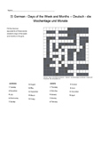 German Vocabulary - Days of the Week and Months Crossword Puzzle
