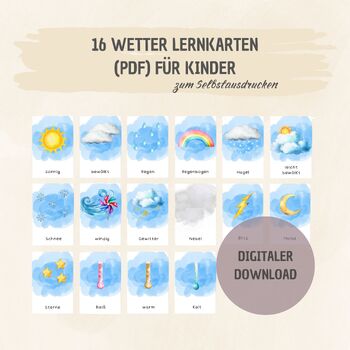 Preview of German Watercolor Weather Learning Cards (PDF) Digital Download