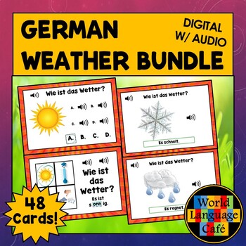 Preview of GERMAN WEATHER BOOM CARDS ⭐ German Boom Cards ⭐ Das Wetter Weather Task Cards