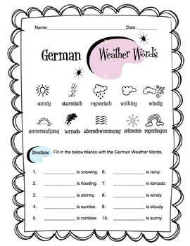 German Weather Words Worksheet Packet by Sunny Side Up Resources
