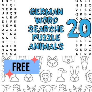 Preview of German Word Searches Puzzle Animals:  Wortsuchrätsel