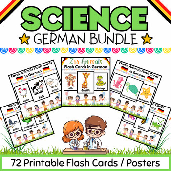 Preview of German Zoo Ocean Farm Animals, Insects & Birds Flashcards BUNDLE - 73 Printables