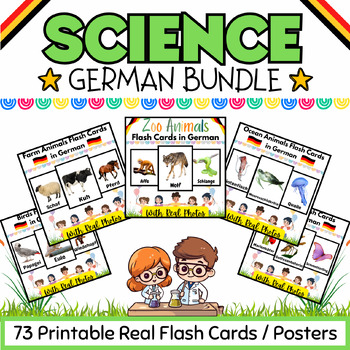 Preview of German Zoo Ocean Farm Animals, Insects & Birds Flashcards BUNDLE- 73 Printables