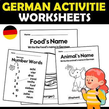 Preview of German activitie worksheets | Math & foods & Animals