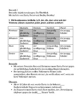 Preview of German adjective endings explanation and practice with Harry Potter (GER 2)