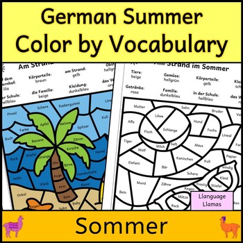 Preview of German am Strand im Sommer - Summer Color by Vocabulary picture activity