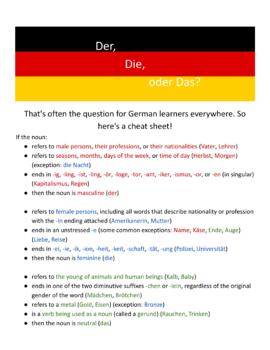 Preview of German der, die, das Gender Cheat Sheet