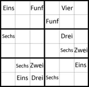 Preview of German numbers 1-9 sudoku puzzles great for vocabulary and pattern work