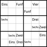 German numbers 1-9 sudoku puzzles great for vocabulary and