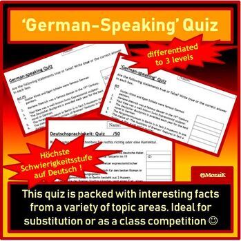 Preview of German speaking countries Quiz German differentiated