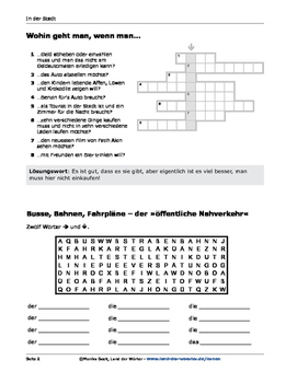 German vocabulary crossword puzzles In Town by Land der Woerter