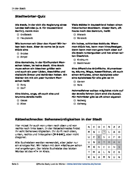 German vocabulary crossword puzzles In Town by Land der Woerter
