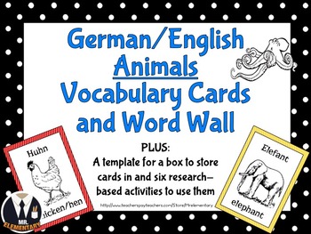 Preview of German Animal Vocabulary Flashcards and Word Wall