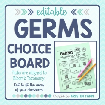 Preview of Germs Choice Board - Health - Editable