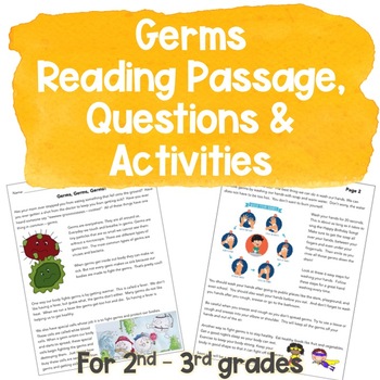 Preview of Germs Reading Passage and Questions for 2nd 3rd | Health & Hygiene 